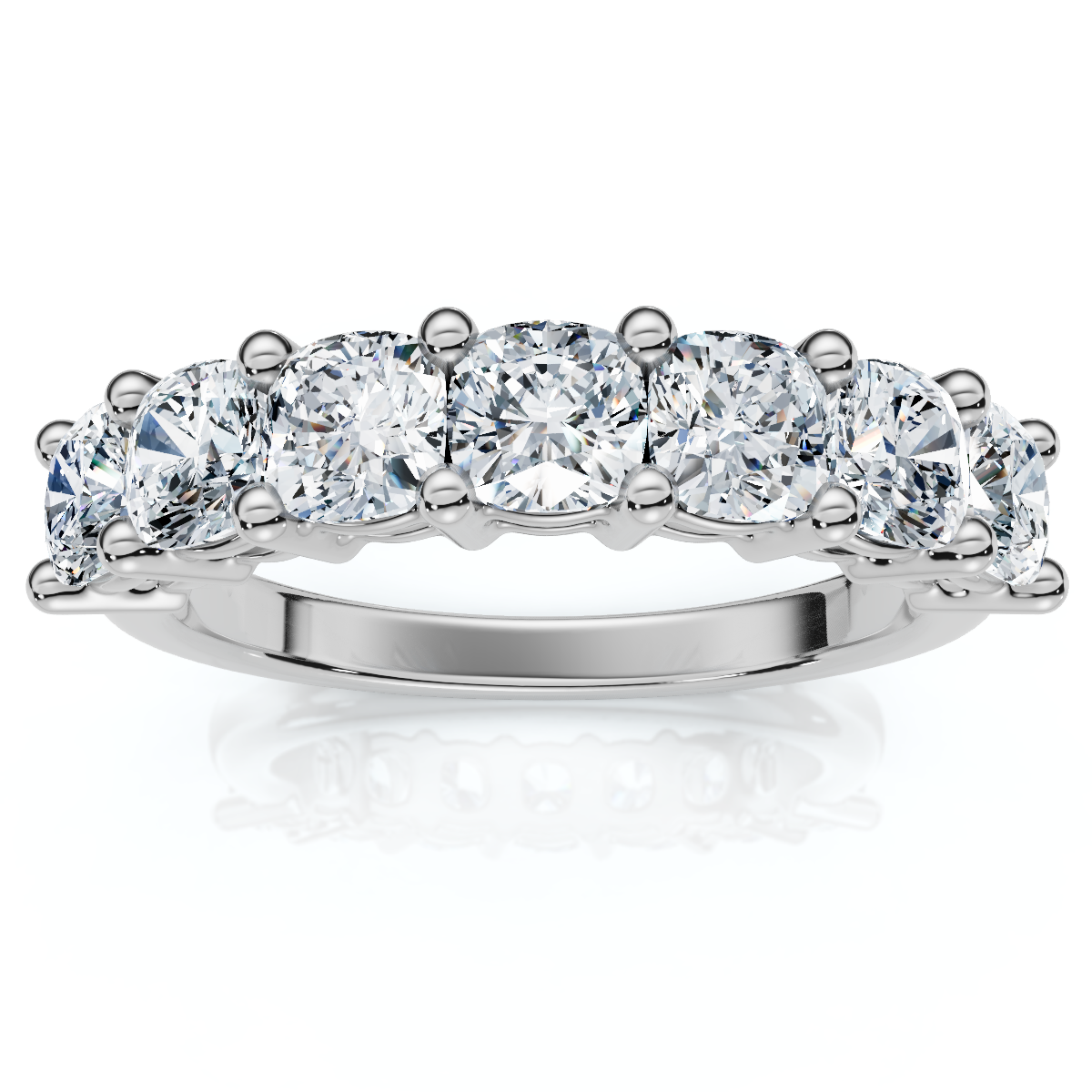 1 3/8Ct Cushion Cut Seven Stone Wedding Ring 14k Gold Lab Grown (E-F, VS)