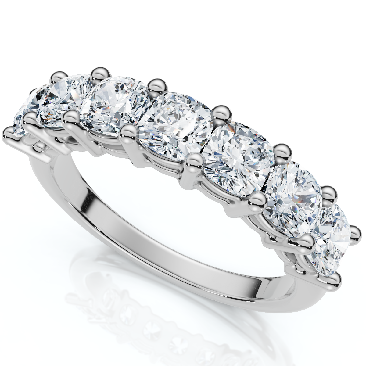 1 3/8Ct Cushion Cut Seven Stone Wedding Ring 14k Gold Lab Grown (E-F, VS)