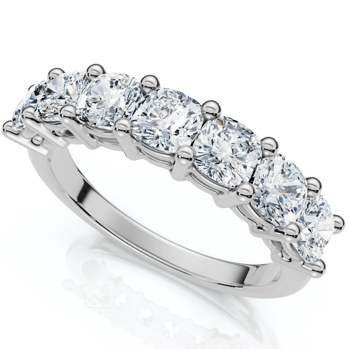 1 3/8Ct Cushion Cut Seven Stone Wedding Ring 14k Gold Lab Grown (E-F, VS)