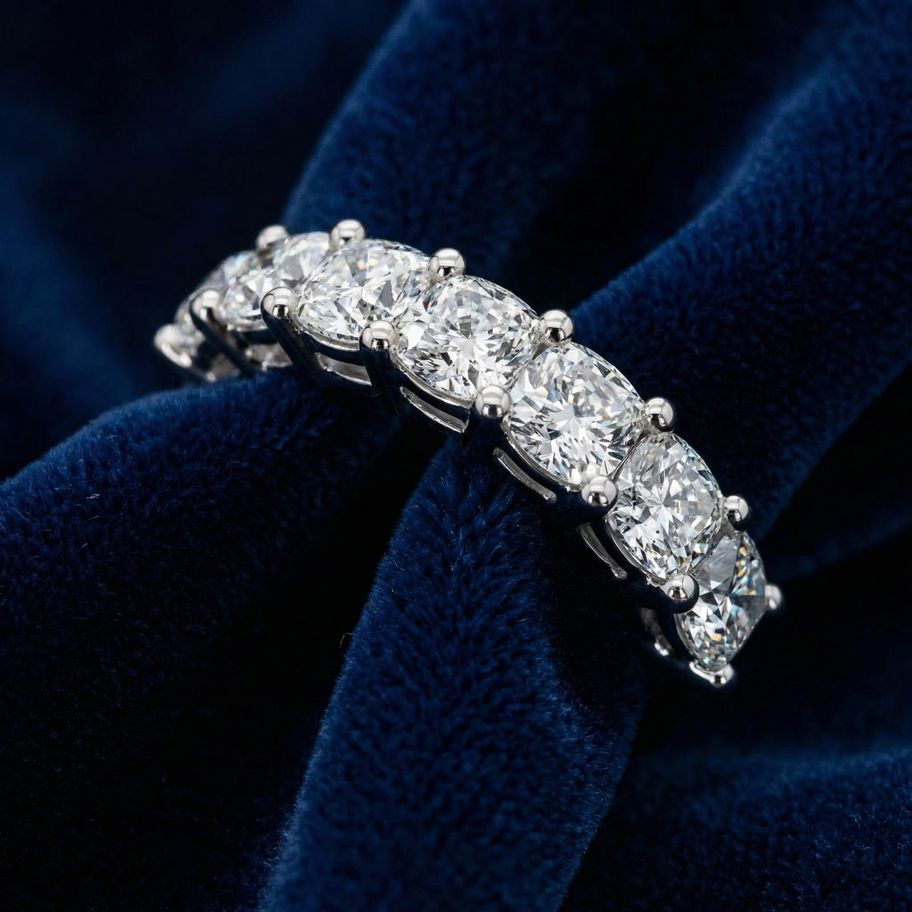 1 3/8Ct Cushion Cut Seven Stone Wedding Ring 14k Gold Lab Grown (E-F, VS)