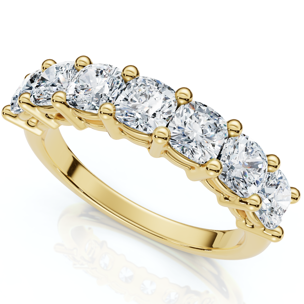 1 3/8Ct Cushion Cut Seven Stone Wedding Ring 14k Gold Lab Grown (E-F, VS)