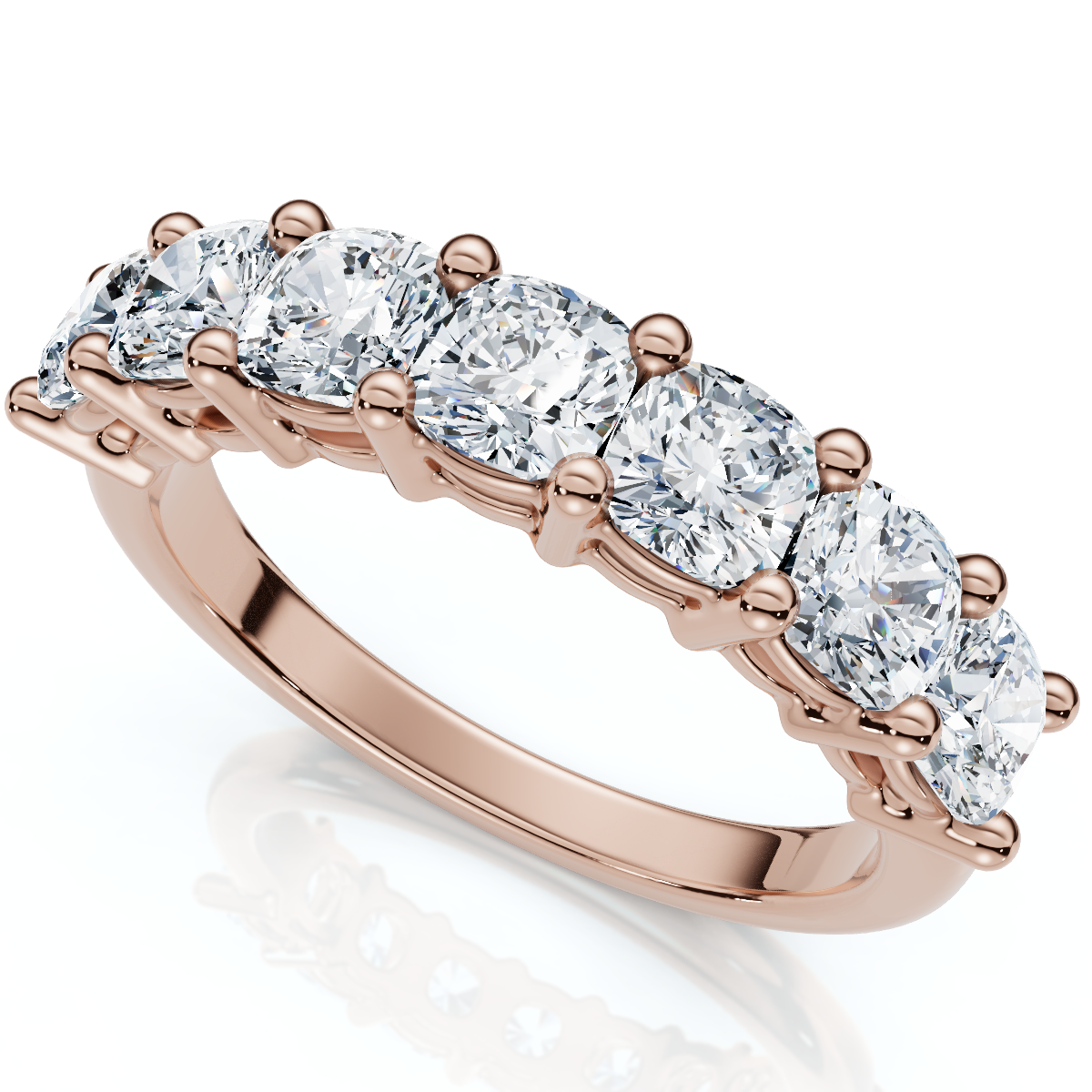 1 3/8Ct Cushion Cut Seven Stone Wedding Ring 14k Gold Lab Grown (E-F, VS)