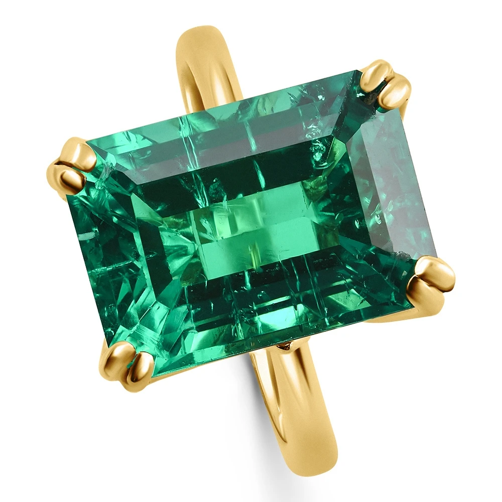 Certified 6 3/4Ct Emerald Solitaire Ring 14k Gold Lab Grown
