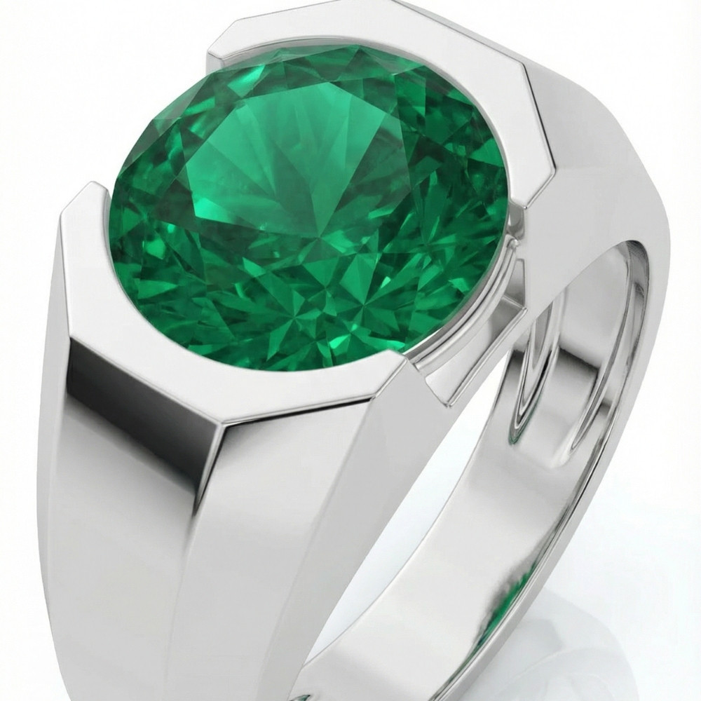 Certified 2.69Ct 9mm Emerald Solitaire Elon Ring 14k Gold Lab Grown