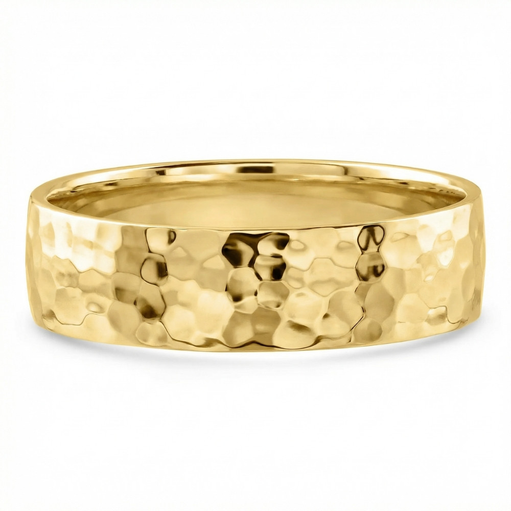 Men's Polished Hammered Wedding Band 14k Gold or Platinum
