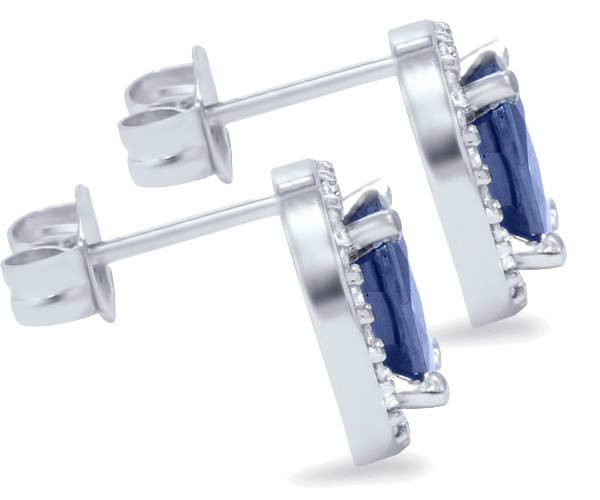 2 1/4ct Blue Sapphire Diamond Halo Studs 14K White Gold (G-H, I2-I3)