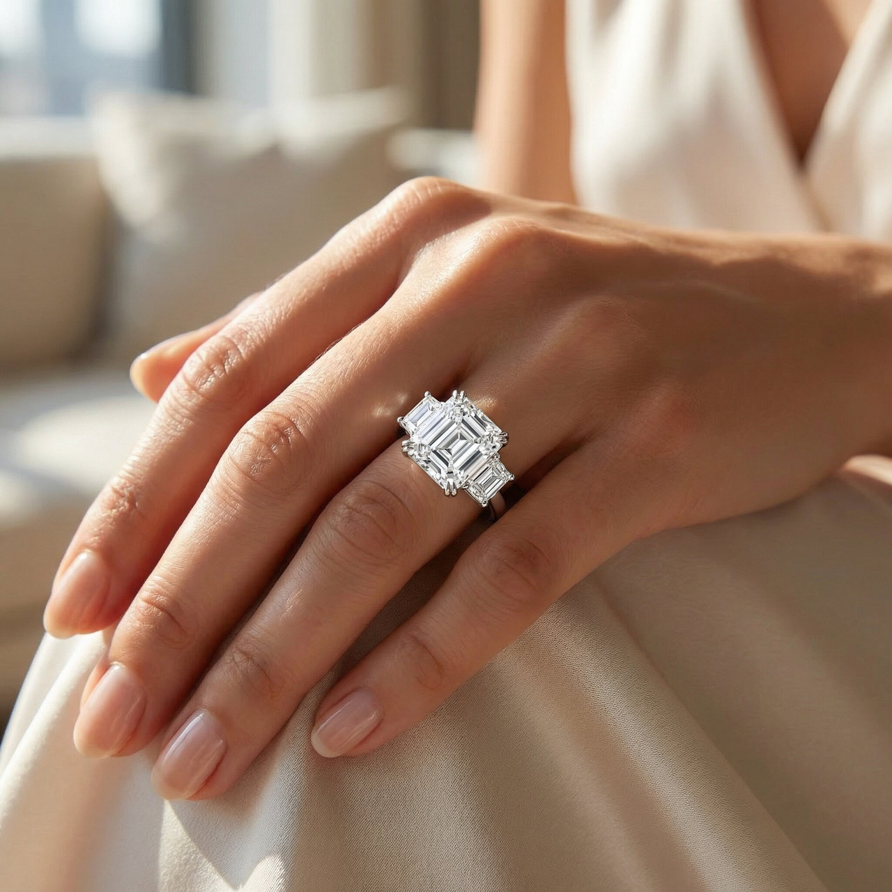 Certified 6Ct Asscher Cut Diamond Engagement Ring 14k Gold Lab Grown (E-F, VS)
