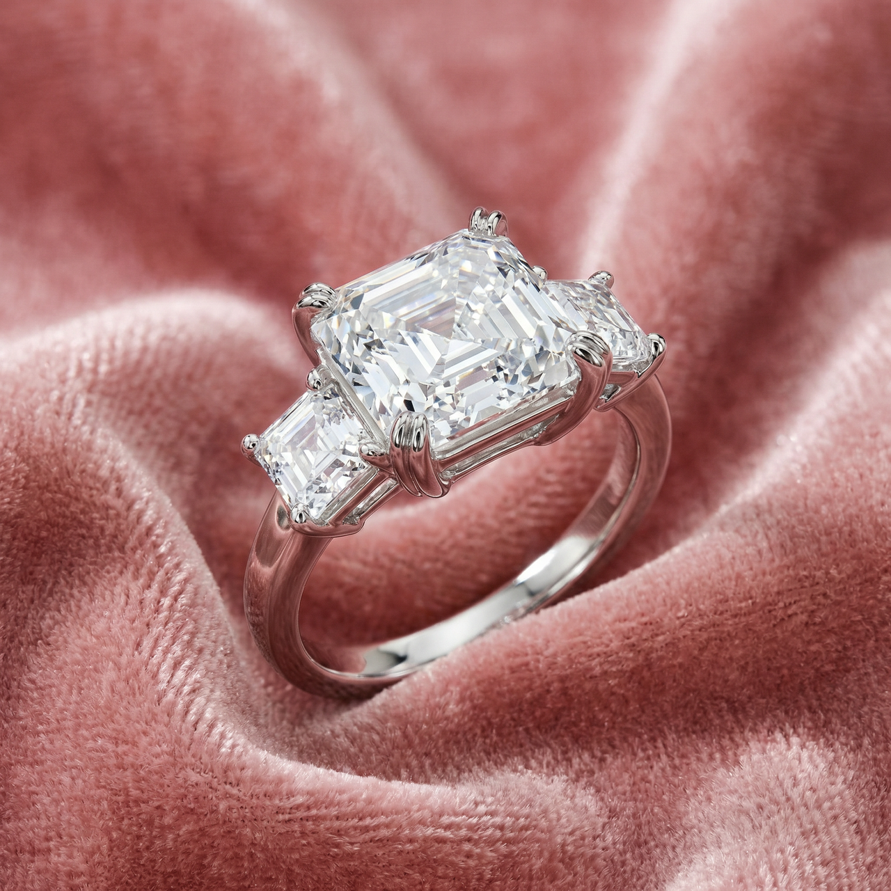 Certified 6Ct Asscher Cut Diamond Engagement Ring 14k Gold Lab Grown (E-F, VS)