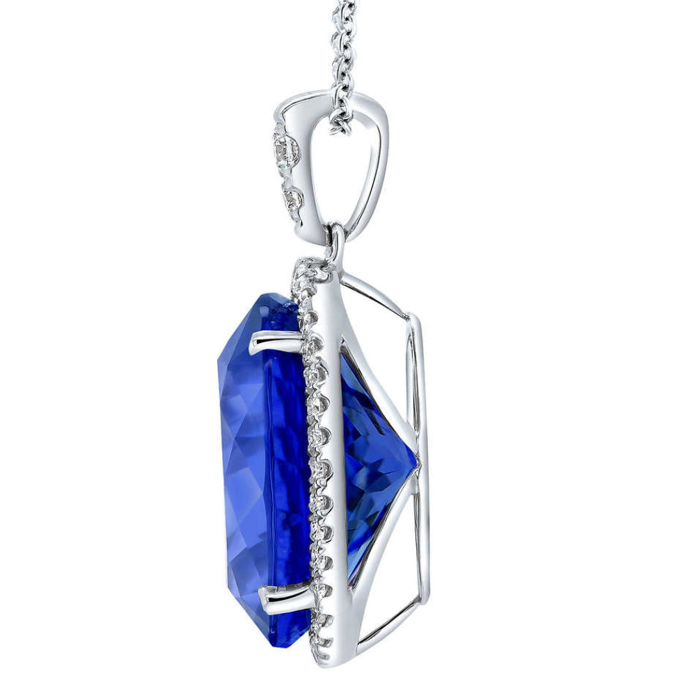 5 Ct TW Oval Tanzanite & Lab Grown Diamond Halo Pendant 14k White Gold Necklace (G-H, VS)