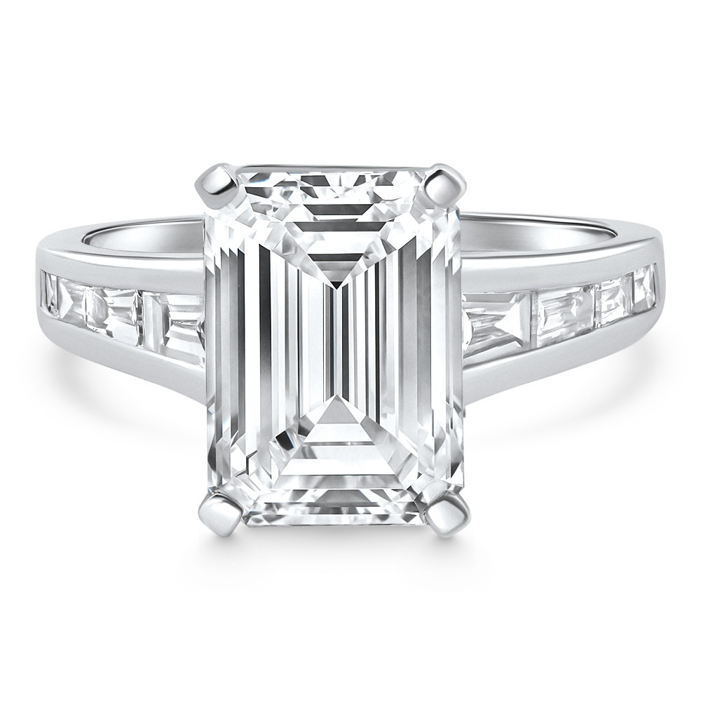 Certified 4 1/2Ct Emerald Diamond Baguette Engagement Ring 14k Gold Lab Grown (G-H, VS)