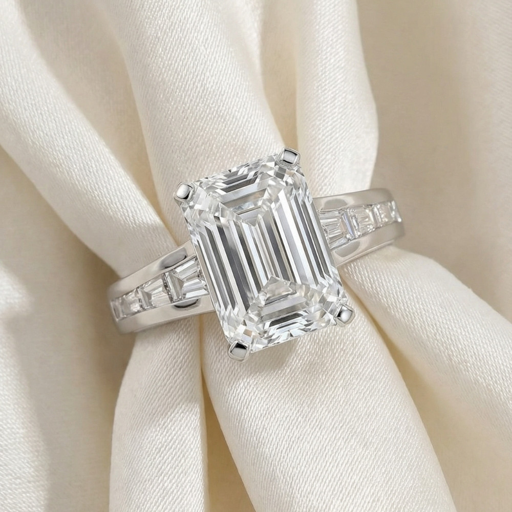 Certified 4 1/2Ct Emerald Diamond Baguette Engagement Ring 14k Gold Lab Grown (G-H, VS)