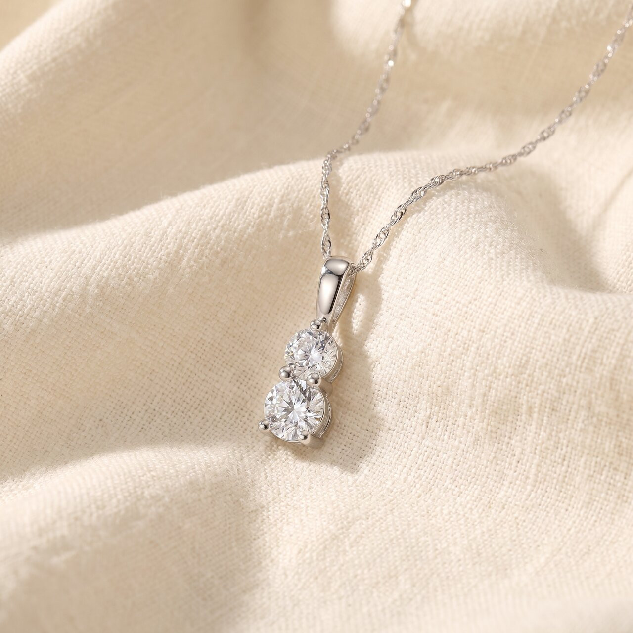3/4CT TWo Stone Diamond Pendant 14K White Gold (H-I, I1)