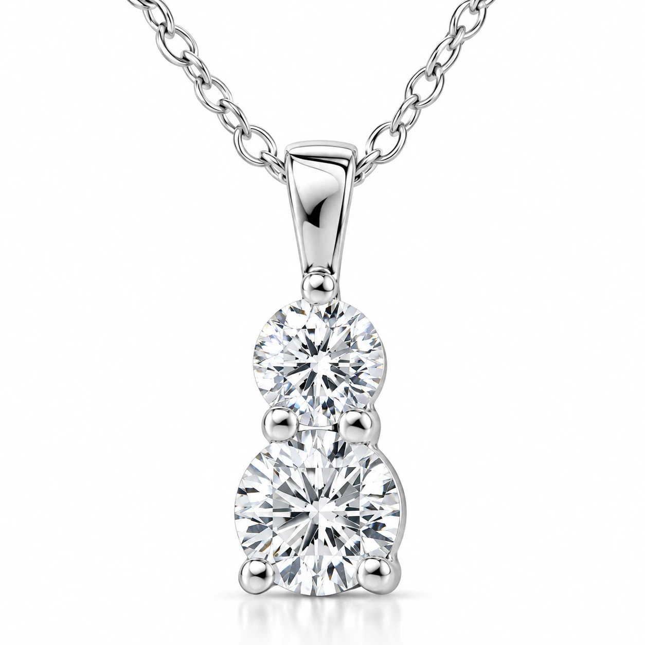 3/4CT TWo Stone Diamond Pendant 14K White Gold (H-I, I1)
