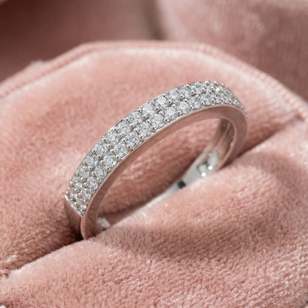 1/4Ct Pave Double Row Wedding Ring Stackable Band 10k Gold Lab Grown (E-F, VS)