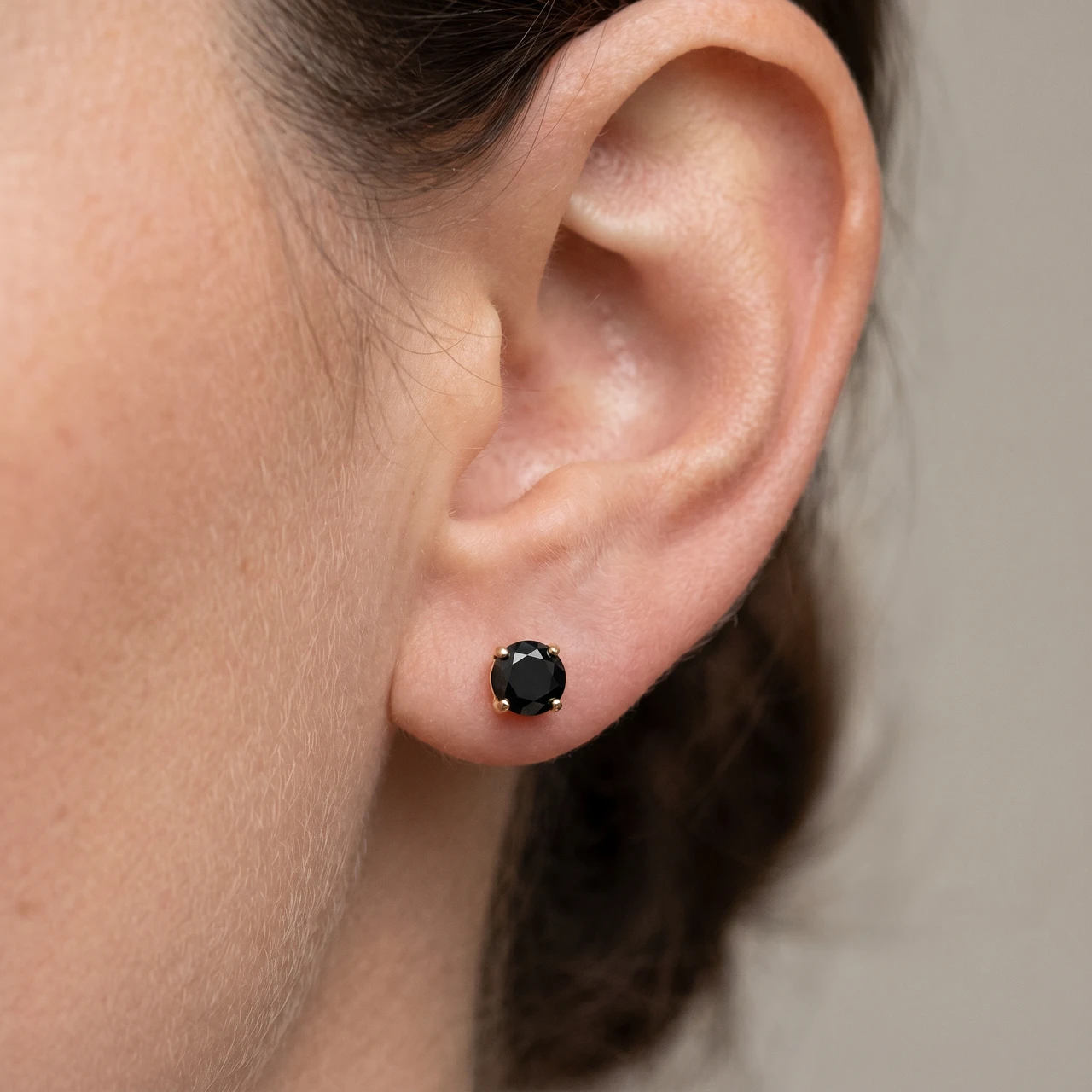 1ct Black Diamond Studs in 14k Yellow Gold (Black, I2-I3)