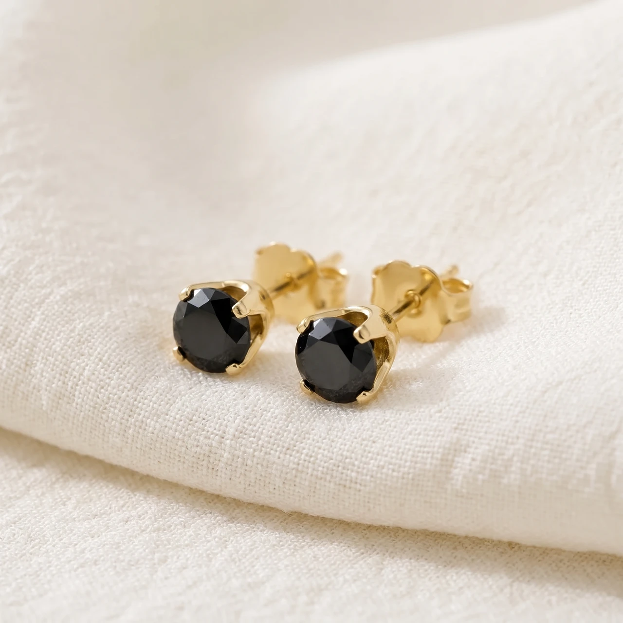 1ct Black Diamond Studs in 14k Yellow Gold (Black, I2-I3)