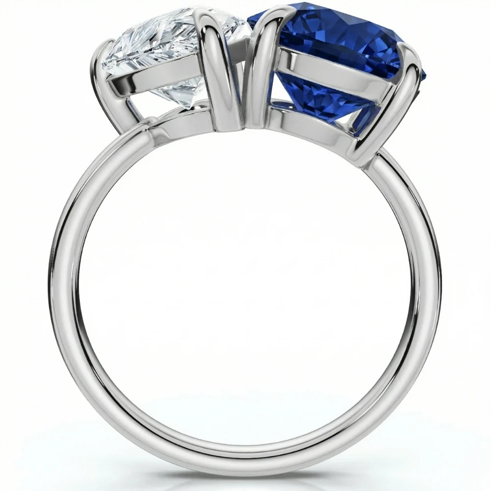 5 1/2Ct Certified Blue Sapphire & Diamond Toi Et Moi Diamond Ring Gold Lab Grown (G-H, VS)