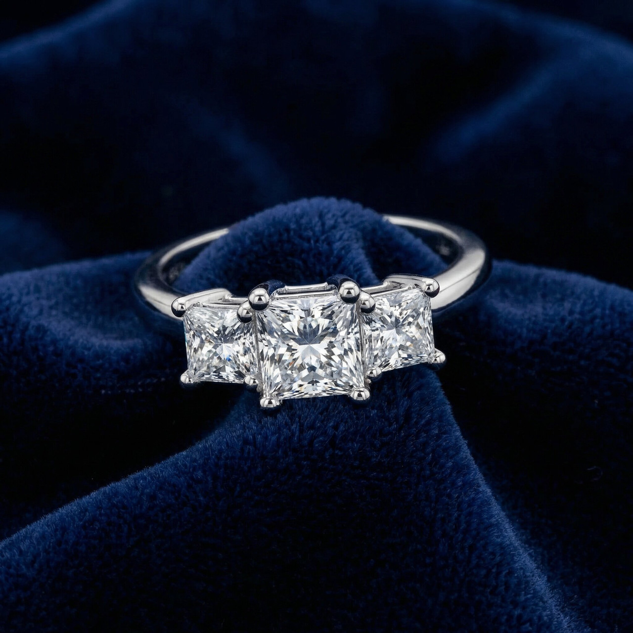 1 1/2Ct Princess Cut Diamond May Engagement 3-Stone Ring 14k Gold Lab Grown (E-F, VS)