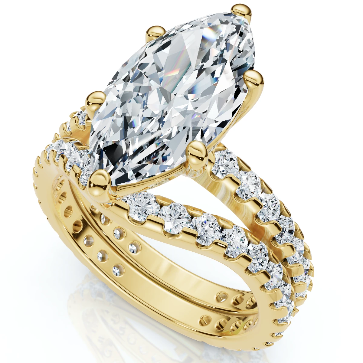 Certified 4 1/2Ct Marquise Diamond Wedding Engagement Ring Set 14k Gold Lab Grow (E-F, VS)