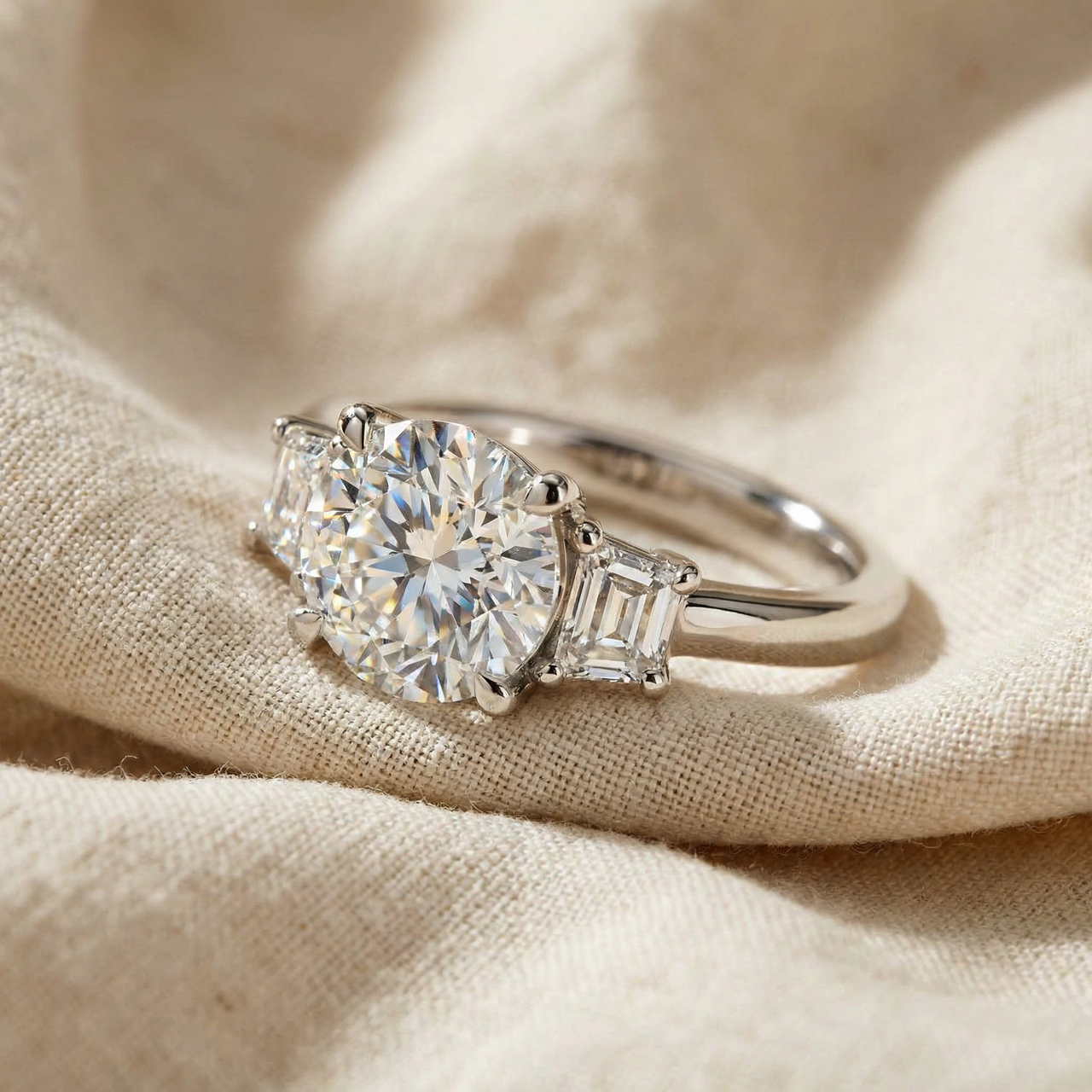 Certified 3 3/4Ct Kiran Diamond Engagement Ring 14k Gold (E-F, VS)
