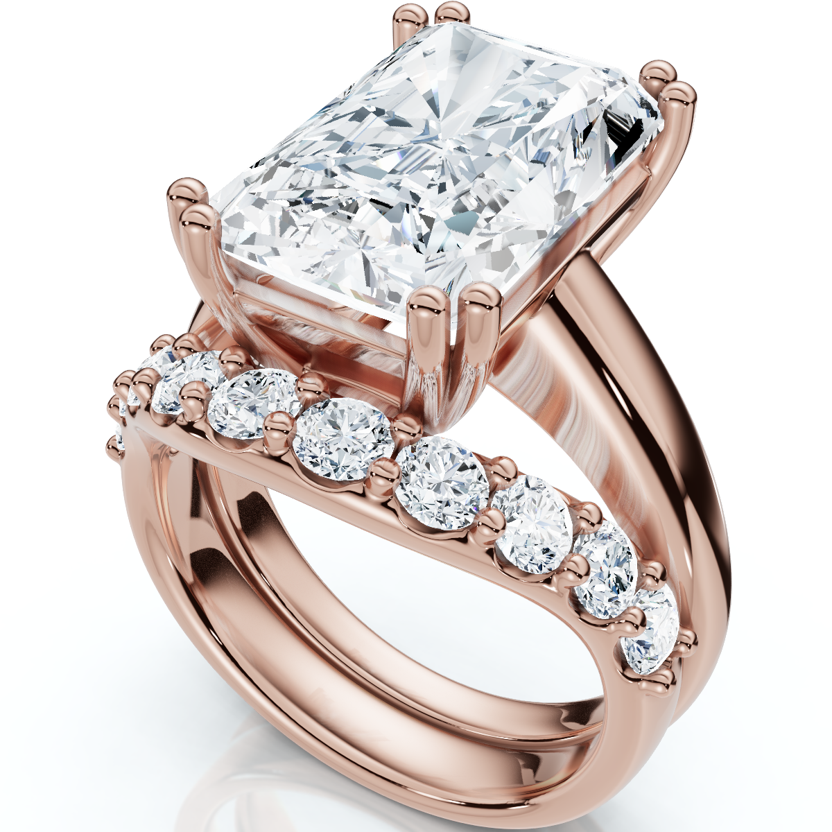 Certified 8Ct Radiant Cut Diamond Engagement Ring Set 14k Gold Lab Grown (E-F, VS)
