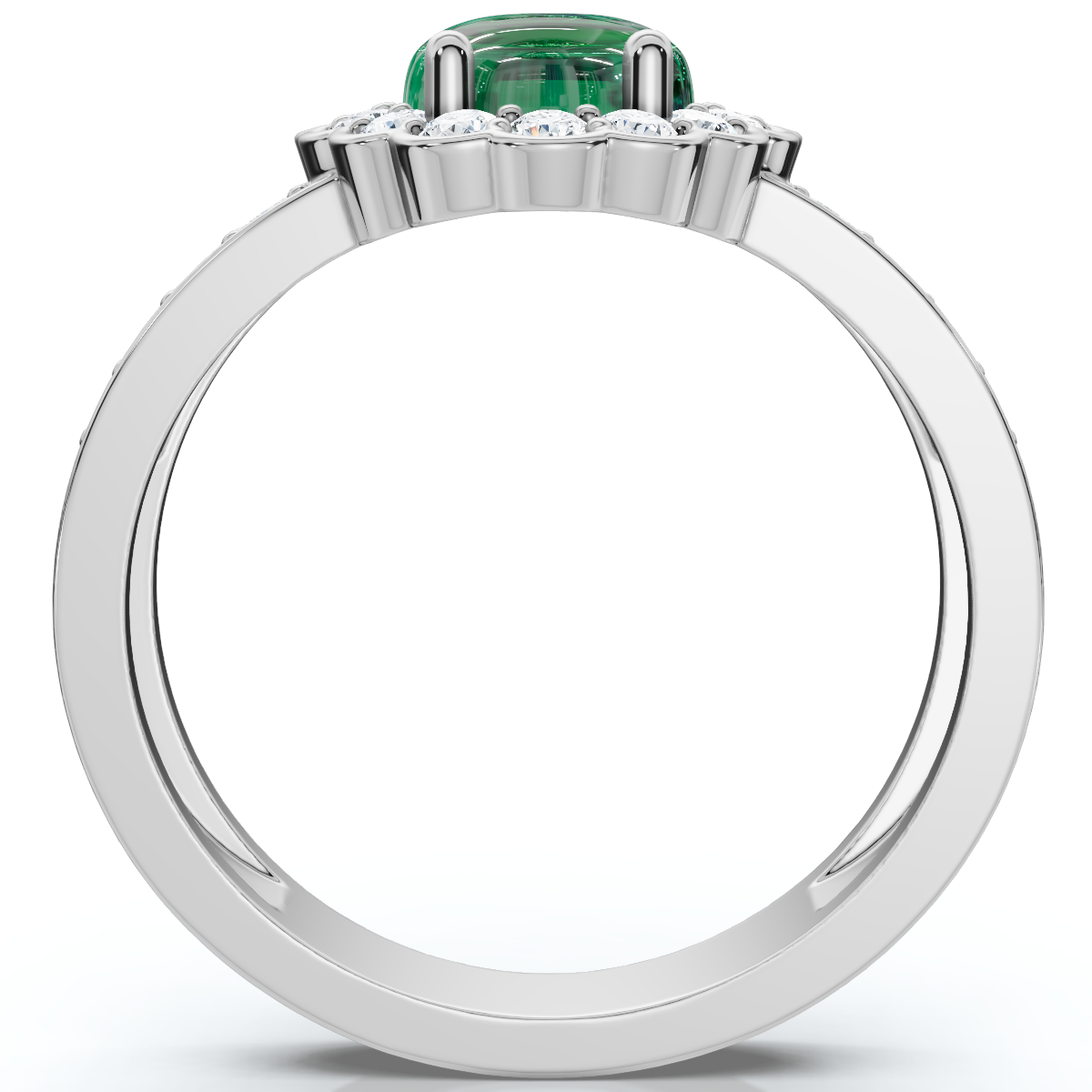 1 1/5ct Diamond Halo & Oval Emerald Cabochon Ring 10K Gold