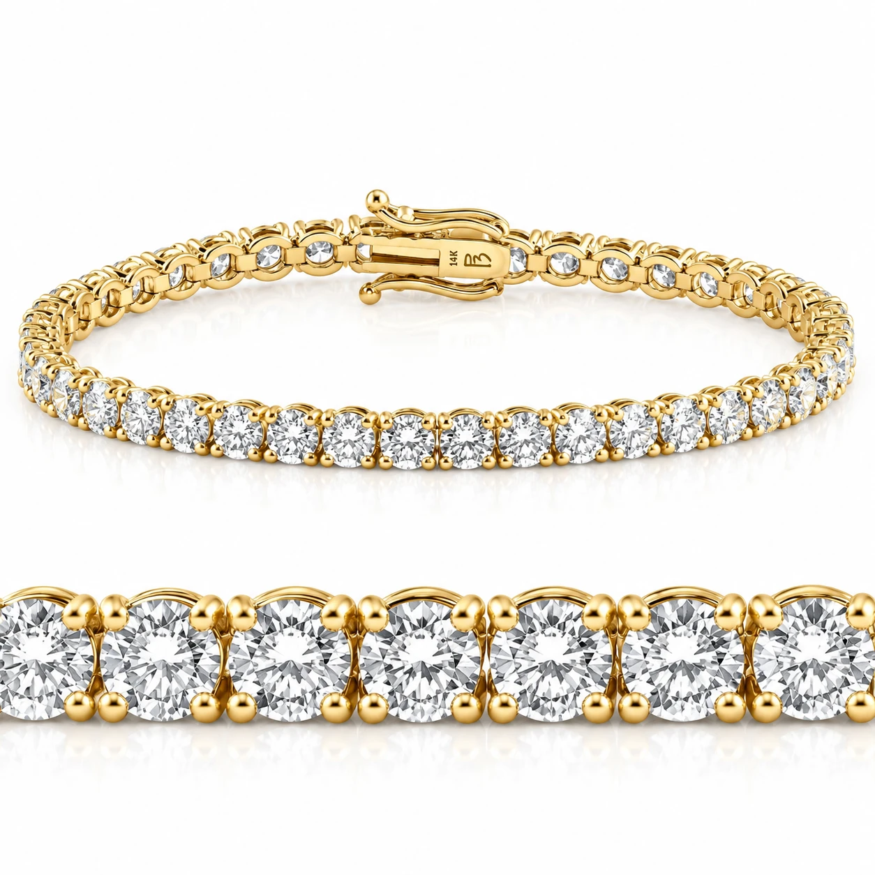 10 Ct Lab Grown Diamond Tennis Bracelet 14K Yellow Gold 7" (F-G, VS)