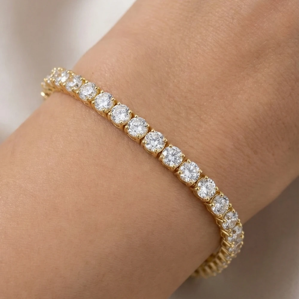 10 Ct Lab Grown Diamond Tennis Bracelet 14K Yellow Gold 7" (F-G, VS)