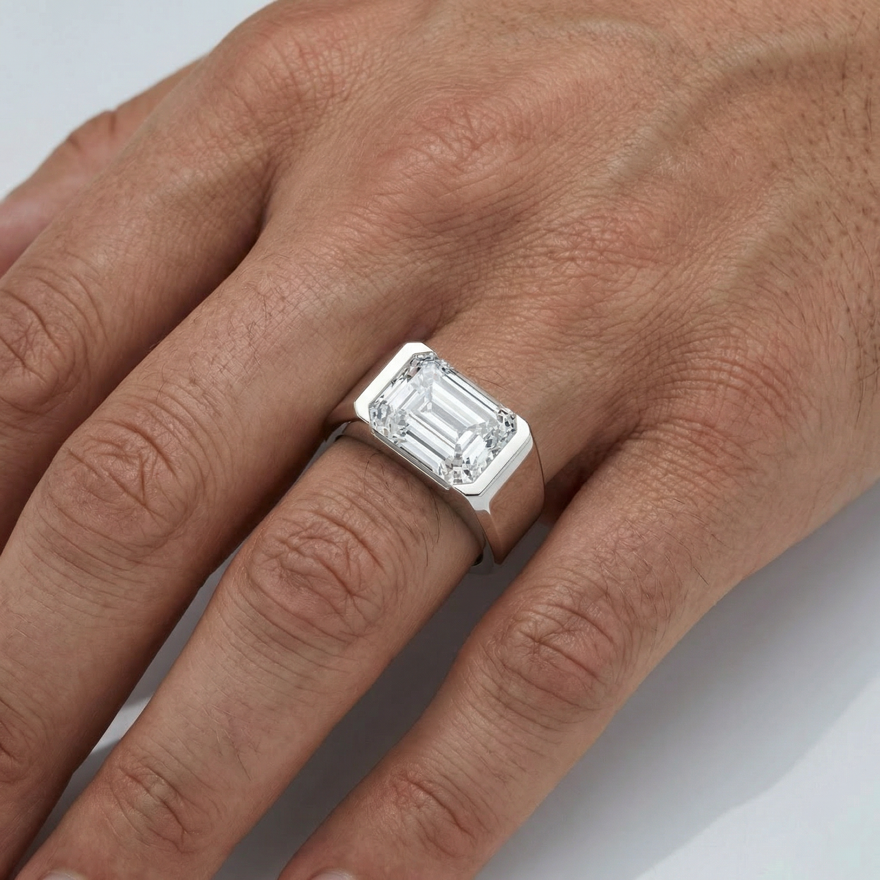 Certified 4Ct Men's Gabriel Emerald Diamond Ring 10k Gold Lab Grown (F-G, VS2-SI1)