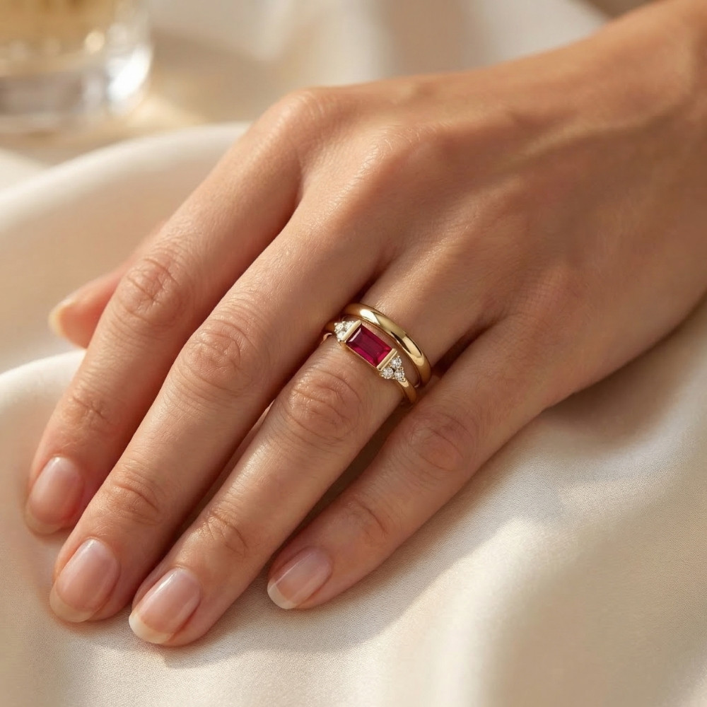 1/3Ct Thin Ruby Diamond Stackable Wedding Ring 14k Gold Lab Grown