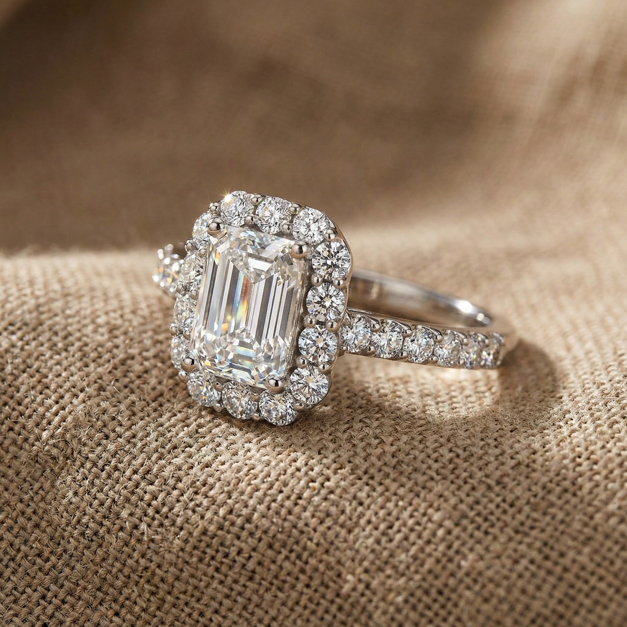 1 3/4Ct Emerald Cut Diamond Halo Engagement Ring 10k Gold Lab Grown (F-G, VS)