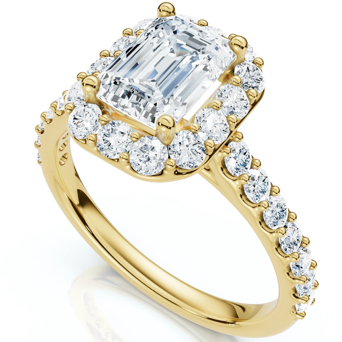 1 3/4Ct Emerald Cut Diamond Halo Engagement Ring 10k Gold Lab Grown (F-G, VS)