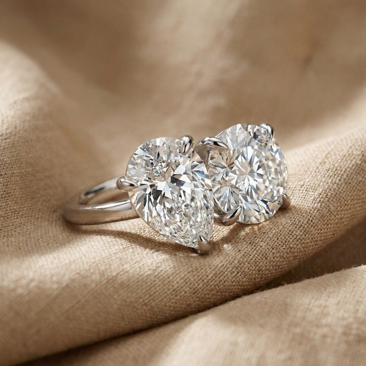 Certified Toi Et Moi 5Ct Diamond Ring 14k Gold Lab Grown (F-G, VS)