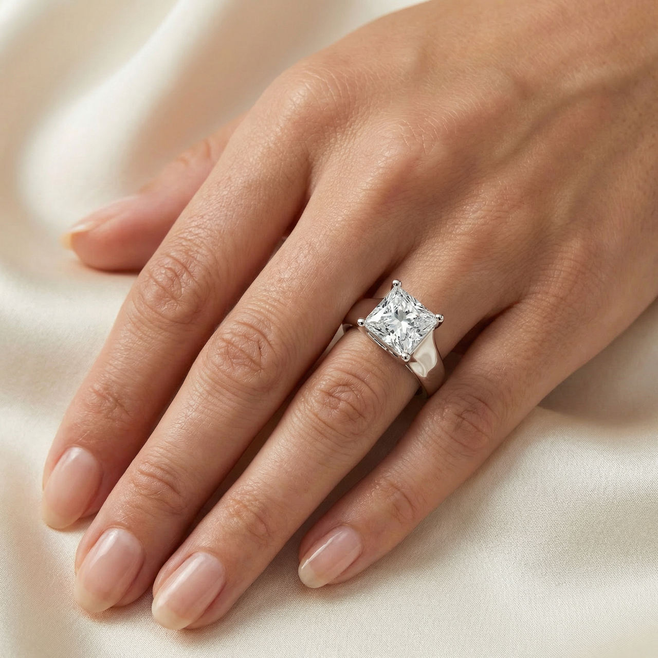 Certified 3Ct Celestia Princess Cut Diamond Engagement Ring 14k Gold Lab Grown (F-G, VS2-SI1)