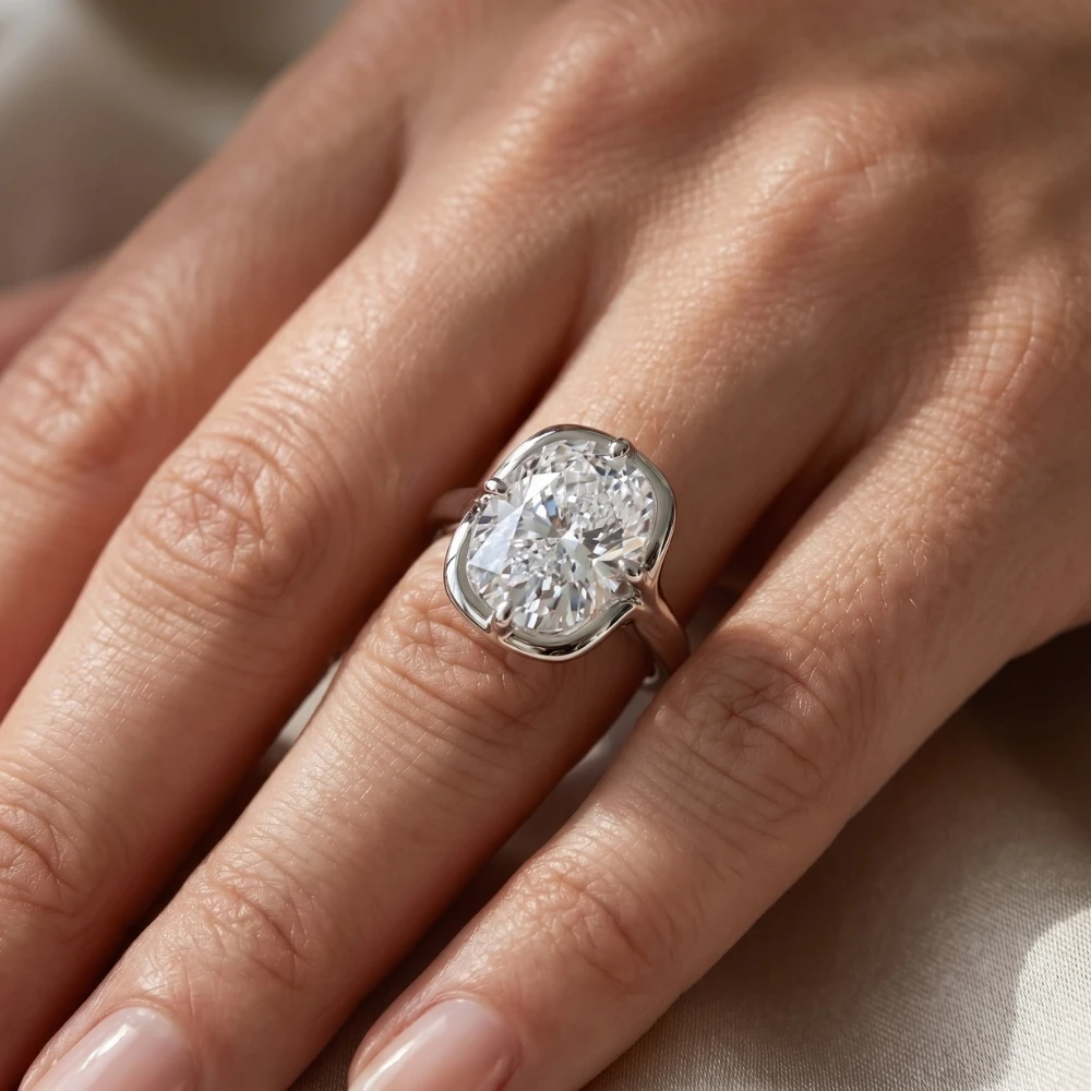 Certified 3Ct Sylva Elongated Cushion Diamond Engagement Ring 14k Gold Lab Grown (F-G, VS2-SI1)