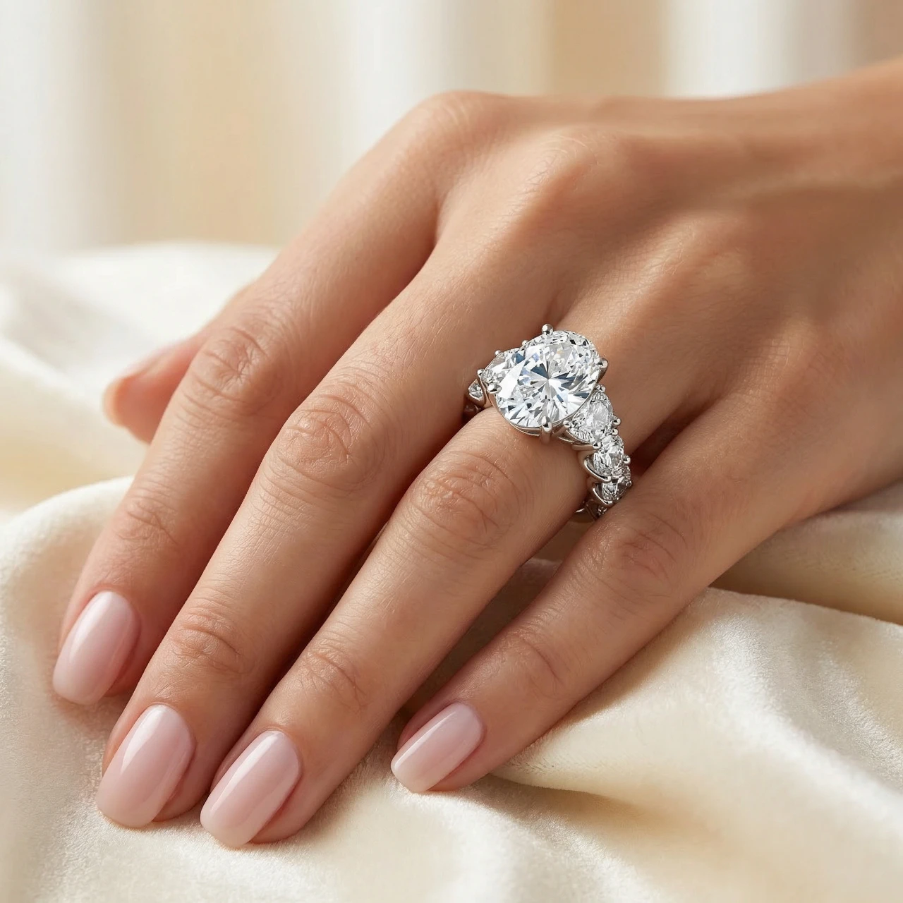 Certified 7 1/2Ct Laura Diamond Engagement Ring (5Ct Center) 14k Gold Lab Grown (E-F, VS)