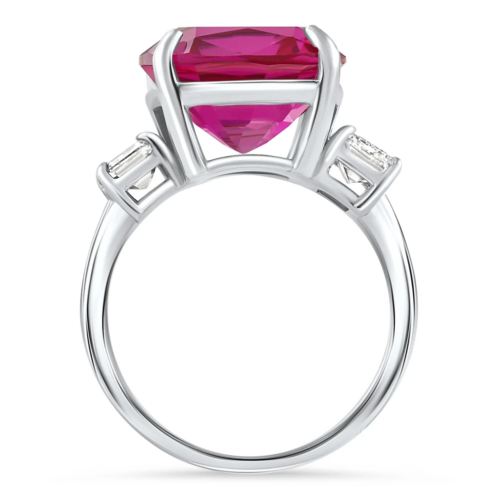 8.50Ct Cushion Ruby & Emerald Cut Diamond Ring 14k White Gold Lab Grown (E-F, VS)