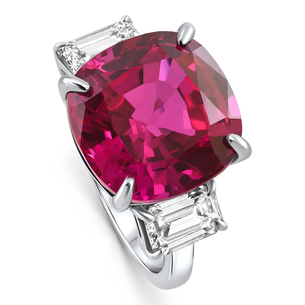 8.50Ct Cushion Ruby & Emerald Cut Diamond Ring 14k White Gold Lab Grown (E-F, VS)