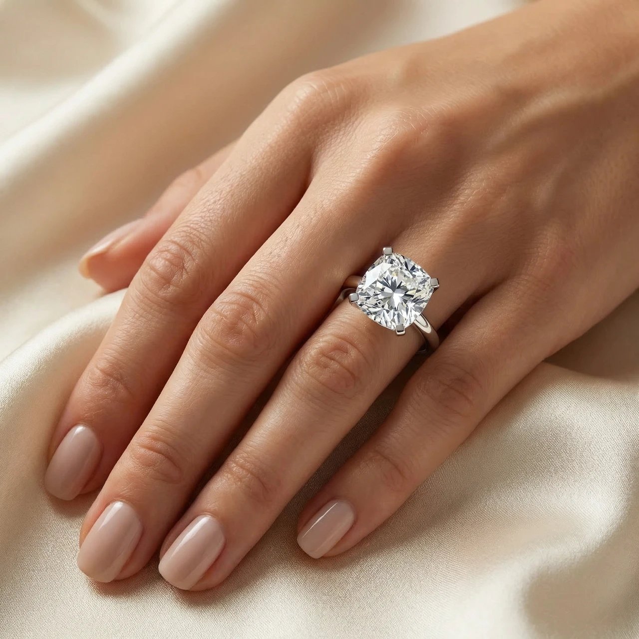Certified 7Ct Cushion Diamond Engagement Ring 14k Gold Lab Grown (F-G, VS2-SI1)