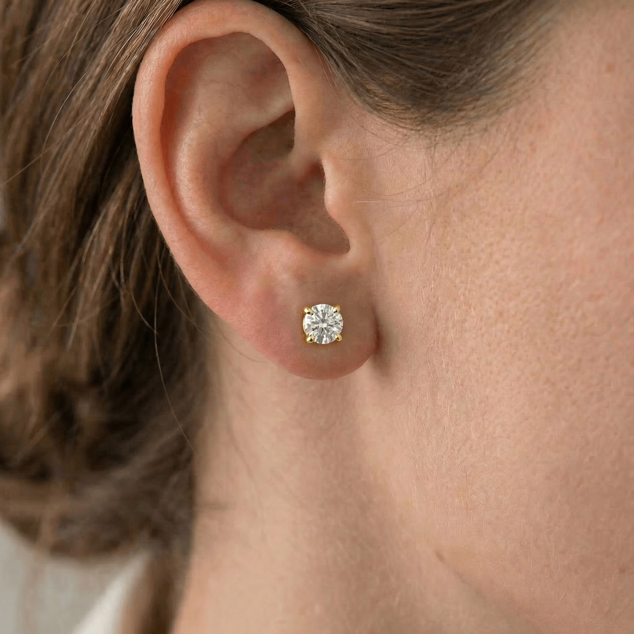 1 1/4 Ct Diamond Screw Back Studs 14k Yellow Gold Lab Grown Eco Friendly (I-J, VS) (I-J, VS)