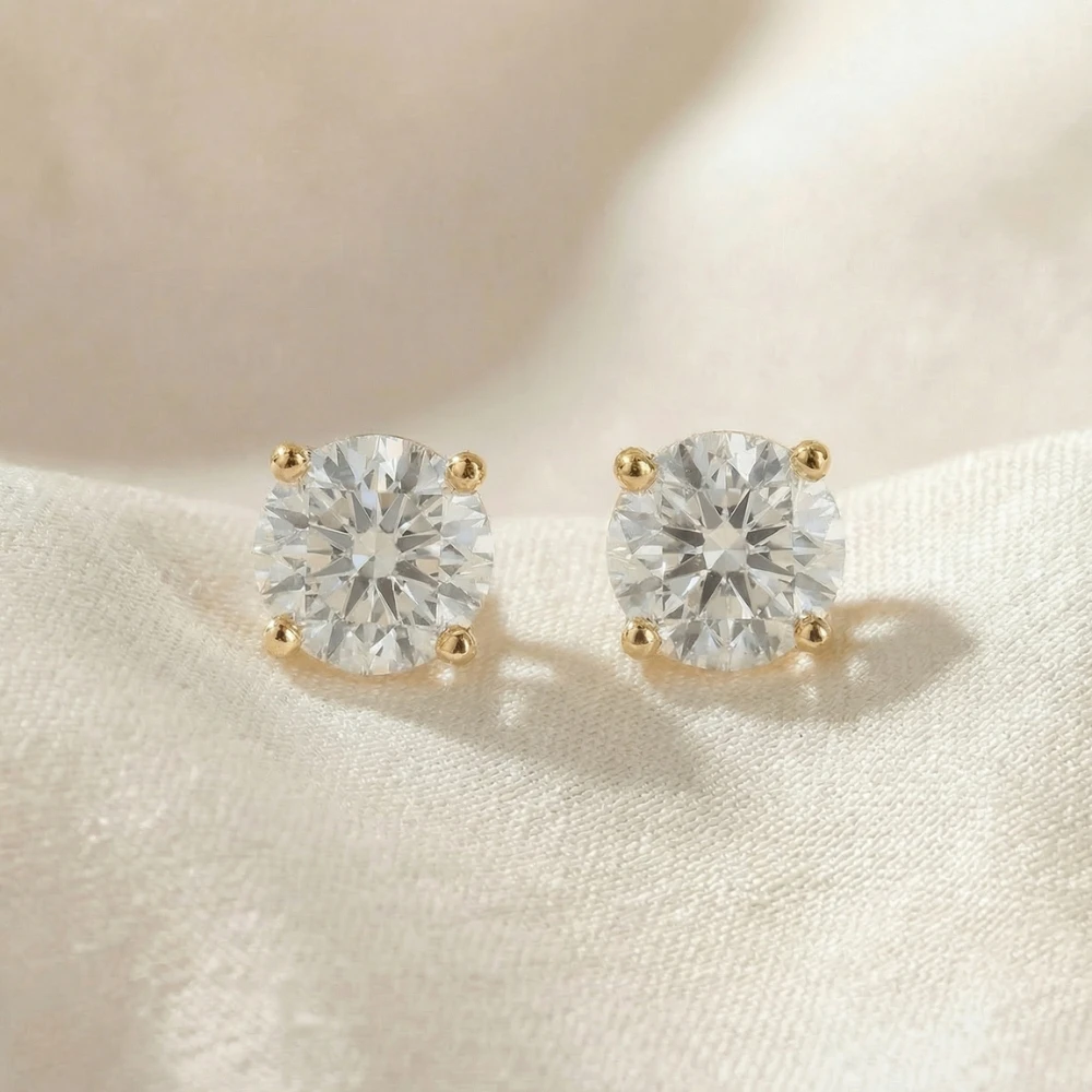 1 1/4 Ct Diamond Screw Back Studs 14k Yellow Gold Lab Grown (I-J, VS)