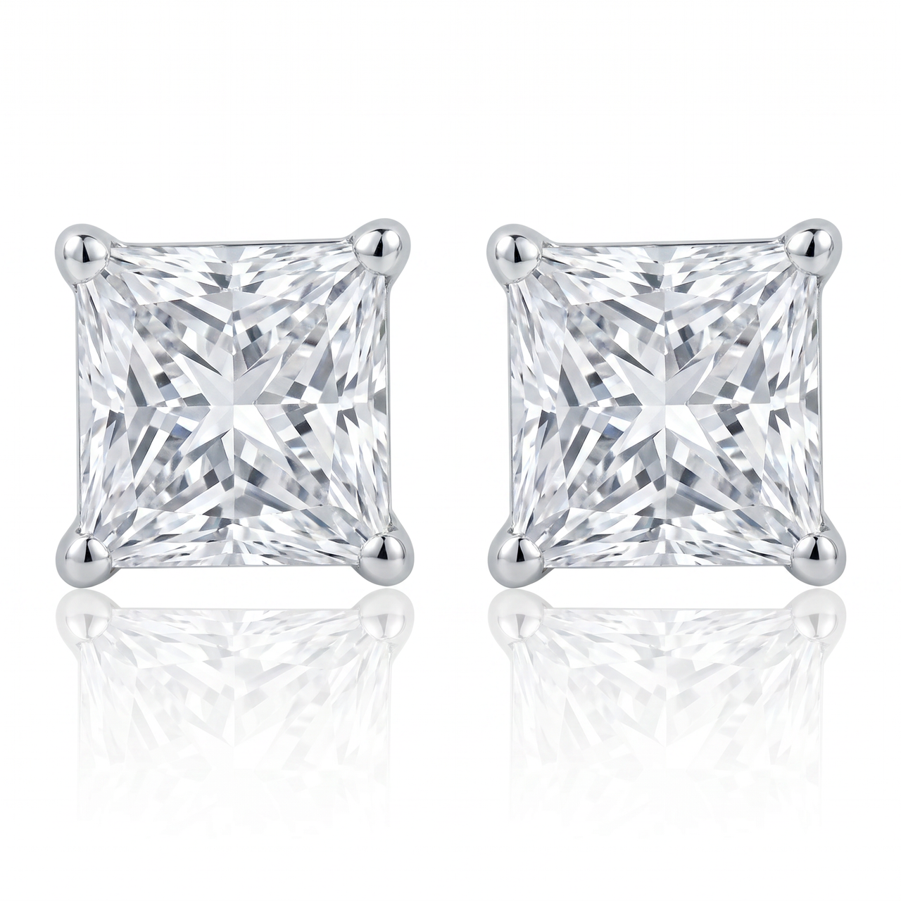 Certified 3Ct Princess Cut Diamond Studs 14k White Gold Lab Grown (F-G, VS)