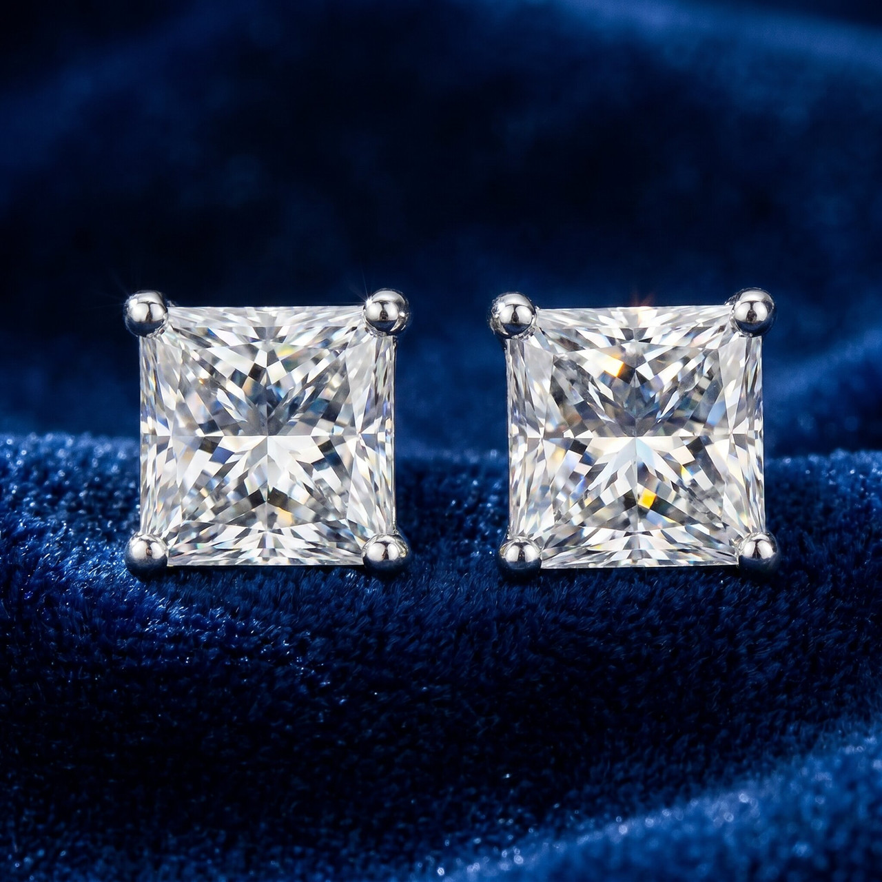 Certified 3Ct Princess Cut Diamond Studs 14k White Gold Lab Grown (F-G, VS)