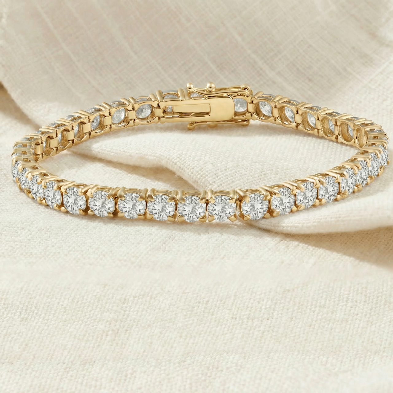 13Ct Round-Cut Diamond Tennis Bracelet 14k Yellow Gold 7" Lab Grown (F/VS) (F-G, VS)