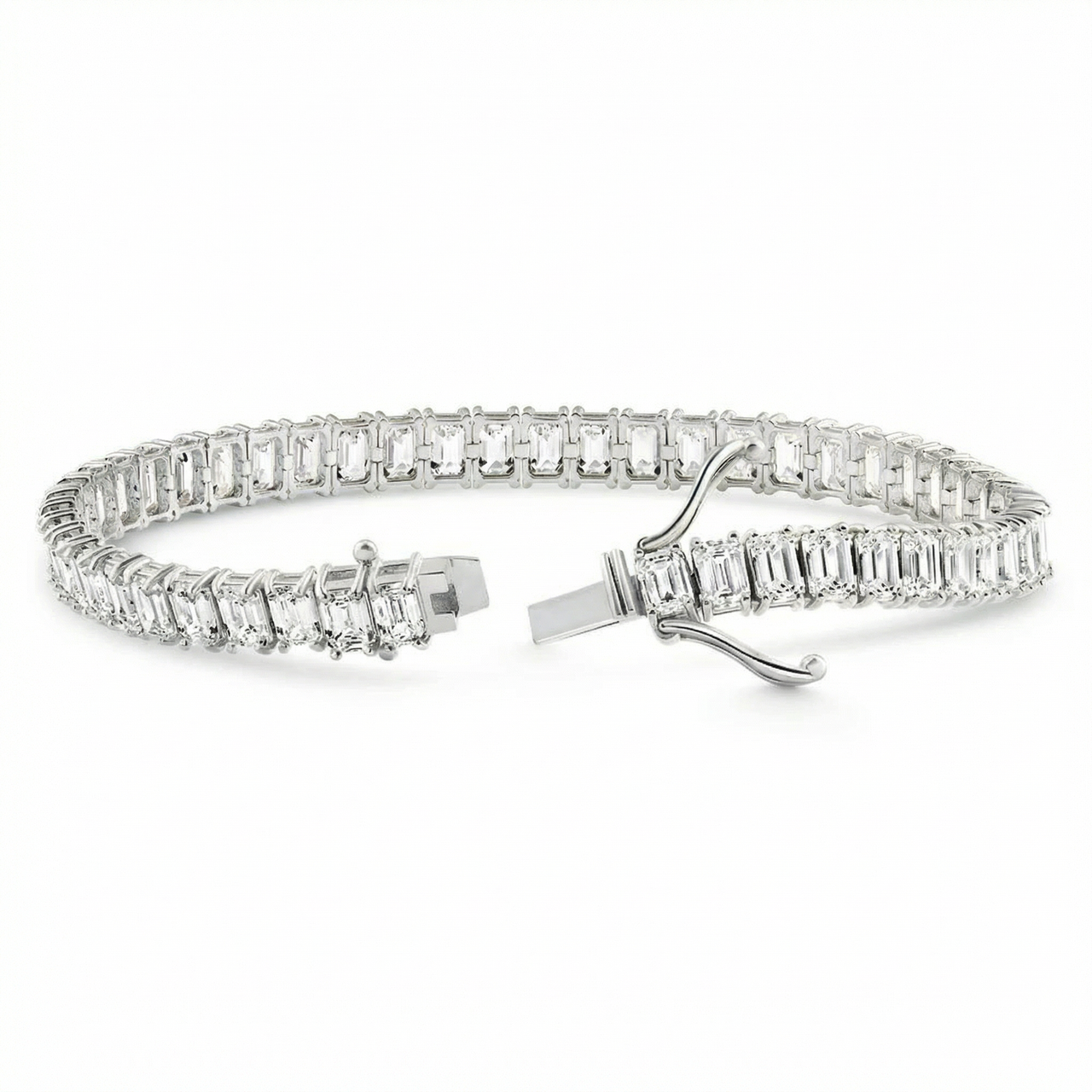 20Ct Emerald Cut Diamond Tennis Bracelet 14k Gold 7" Lab Grown (F-G, VS)