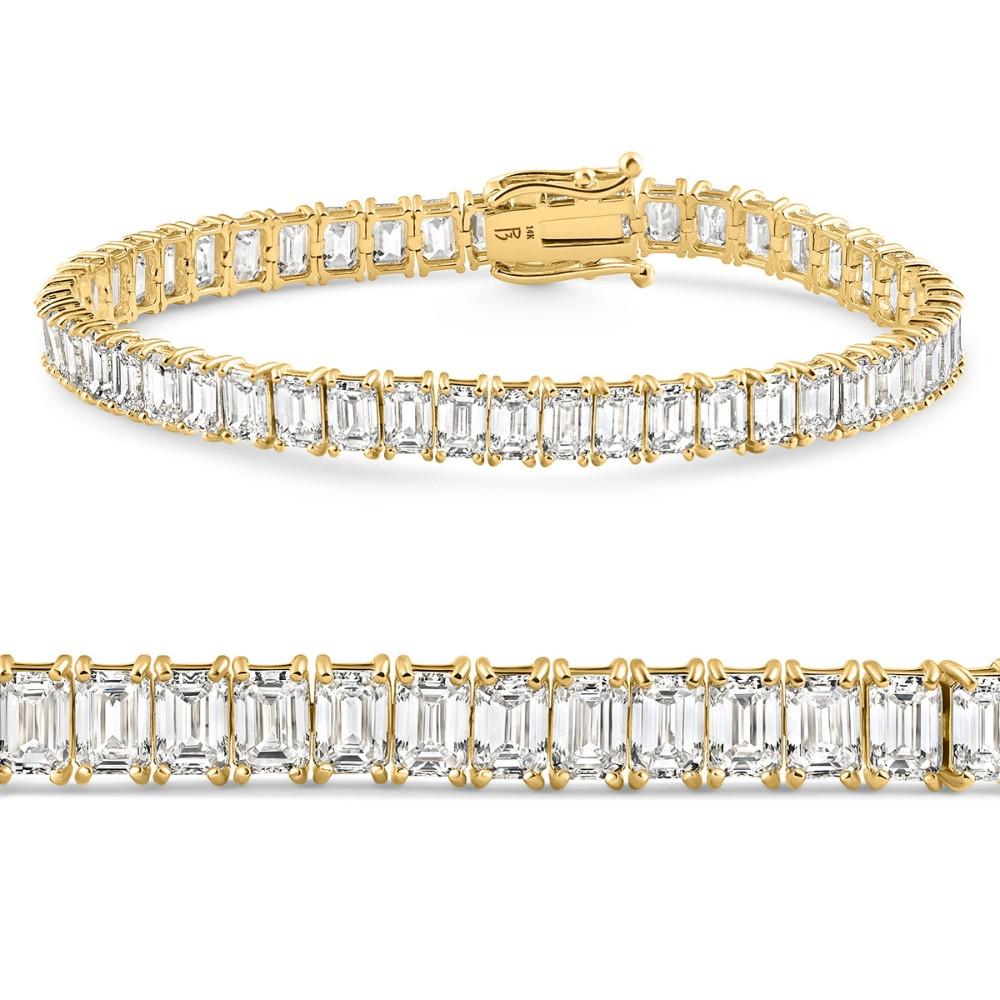 20Ct Emerald Cut Diamond Tennis Bracelet 14k Gold 7" Lab Grown (F-G, VS)