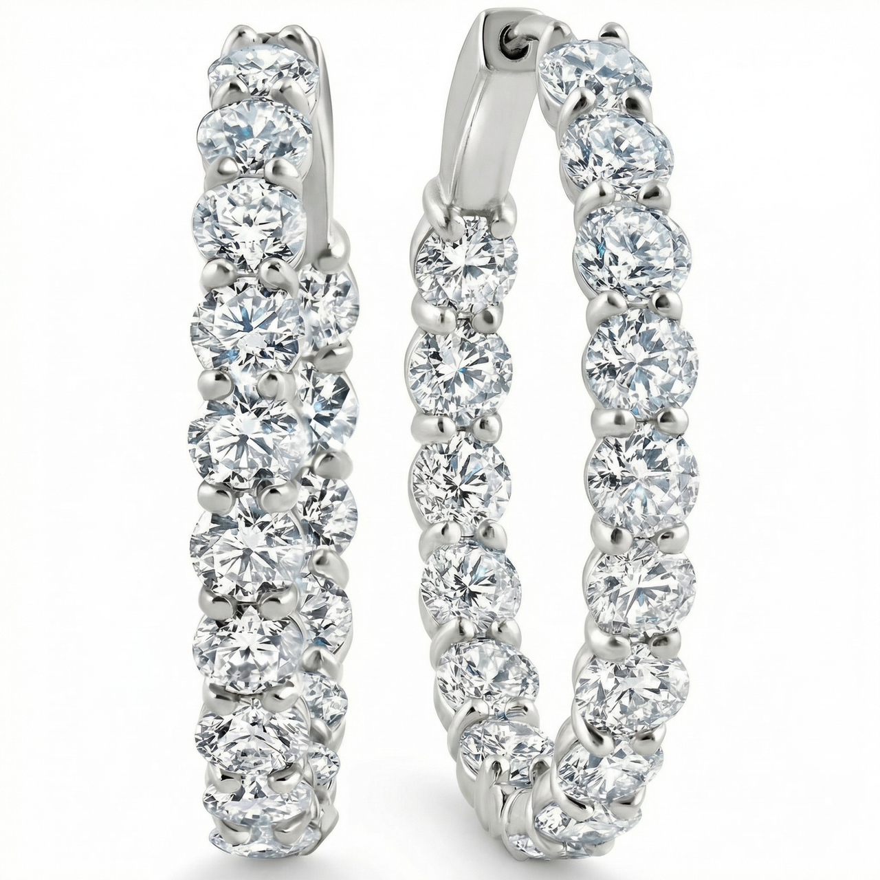 5 1/2Ct Diamond Inside Outside Hoops 14 Gold Earrings Lab Grown 1" Tall (E-F, VS)