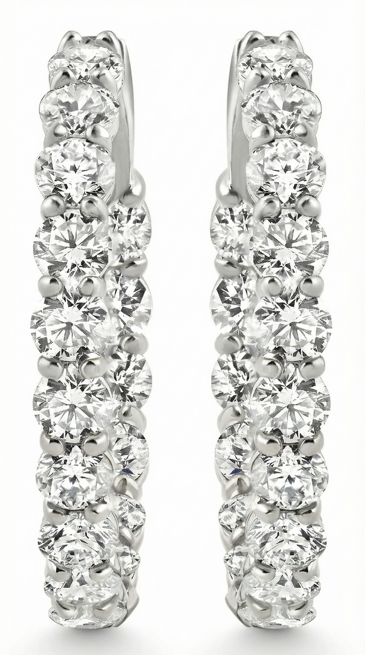 5 1/2Ct Diamond Inside Outside Hoops 14 Gold Earrings Lab Grown 1" Tall (E-F, VS)