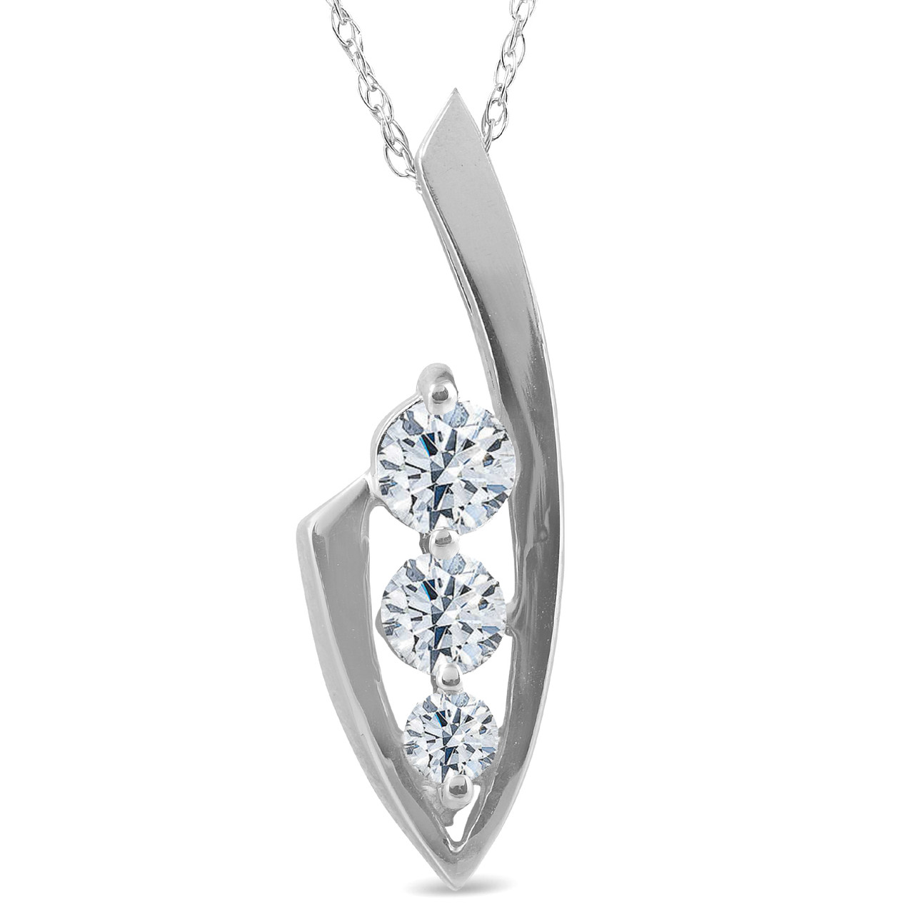 1/2ct Three Stone Diamond 14k White Gold Pendant Necklace (G-H, I1)
