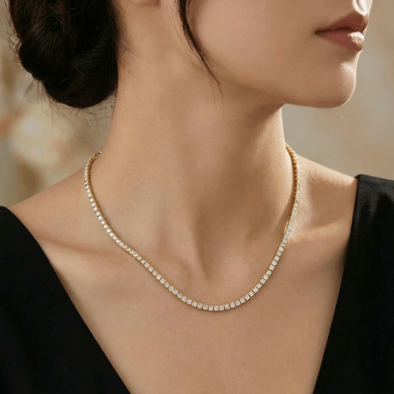 10Ct TW Lab Grown Diamond Tennis Necklace 14K Yellow Gold 16.5" (F-G, VS2-SI1)